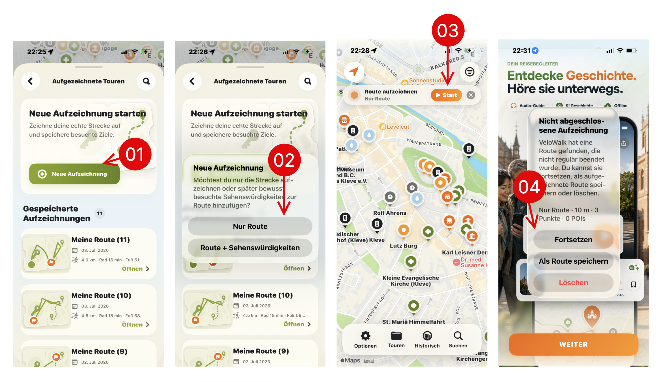 Tutorial-Screenshot: Route aufzeichnen