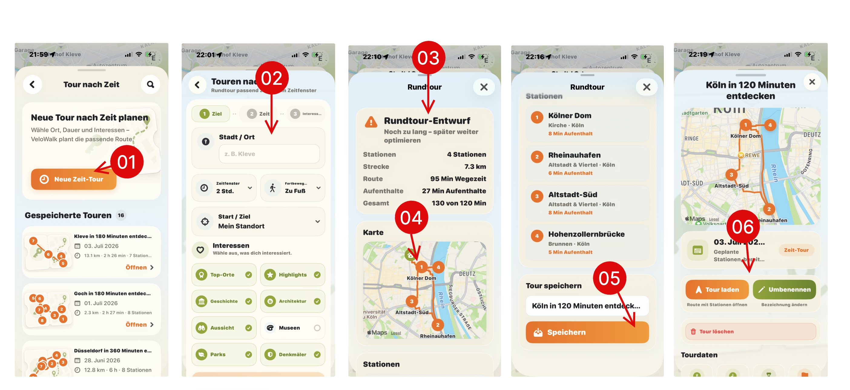 Tutorial-Screenshot: Tour nach Zeit planen